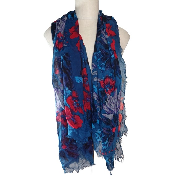 Marc By Marc Jacobs Blue and Red Floral Scarf EUC Garden Party Whimsigoth Fairy - Picture 1 of 7